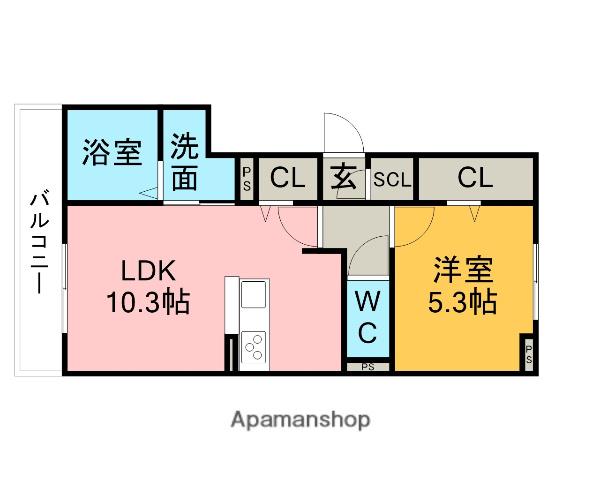 ソレイユ野田新町(1LDK/2階)の間取り写真