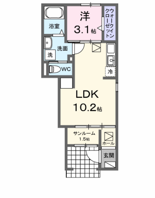 ヒカルサ刈谷東境町(1LDK/1階)の間取り写真
