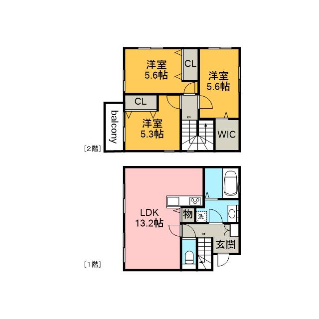 名鉄三河線 重原駅 徒歩9分 2階建 築1年(3LDK)の間取り写真