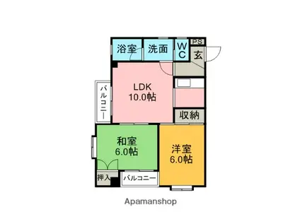 シンシア高松(2LDK/4階)の間取り写真