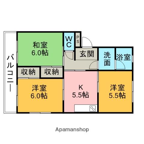 ファミール八幡(3K/2階)の間取り写真