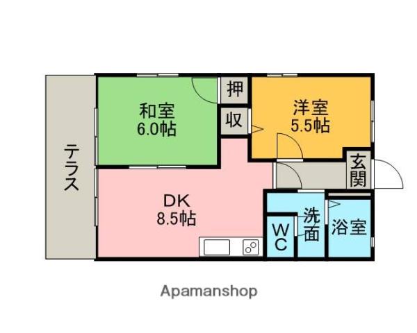 ハートホーム八ッ橋(2DK/1階)の間取り写真