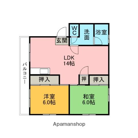 充実マンション(2LDK/2階)の間取り写真