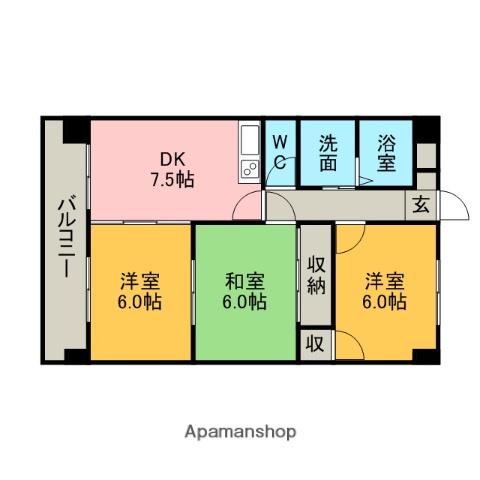 ジュネス保田Ⅲ(3DK/6階)の間取り写真