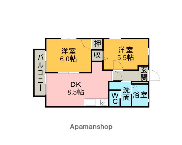 ハートホーム八橋(2DK/2階)の間取り写真