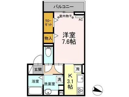 GRAND D-ROOM上重原(1K/2階)の間取り写真