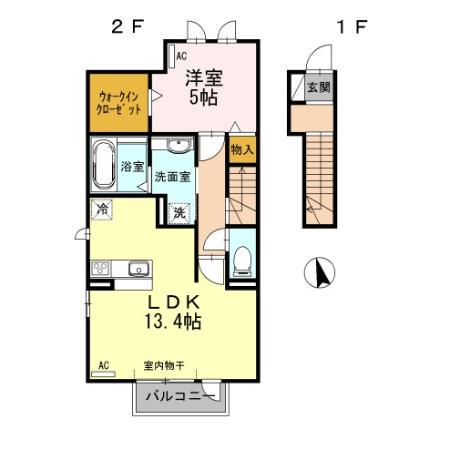 エムグランデ B棟(1LDK/2階)の間取り写真