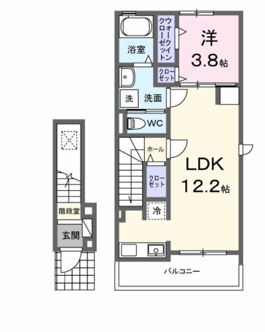 ヒカルサ刈谷東境町(1LDK/2階)の間取り写真