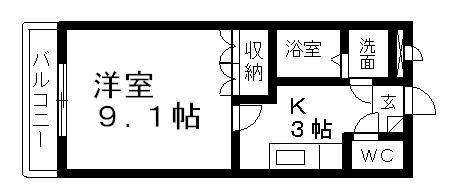 サンタプレイスK(1K/2階)の間取り写真