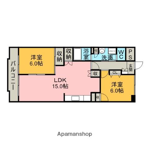 コンフォート若草(2LDK/2階)の間取り写真