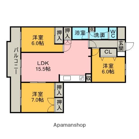 コンフォート若草(3LDK/5階)の間取り写真