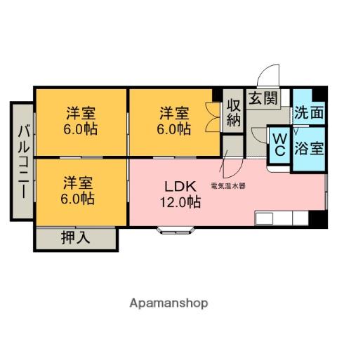 コンフォートフカヤ(3LDK/4階)の間取り写真