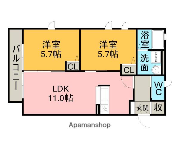 ジラソーレ(2LDK/2階)の間取り写真