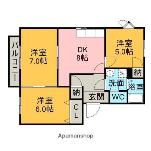 ジュネス・F(3DK/1階)の間取り写真