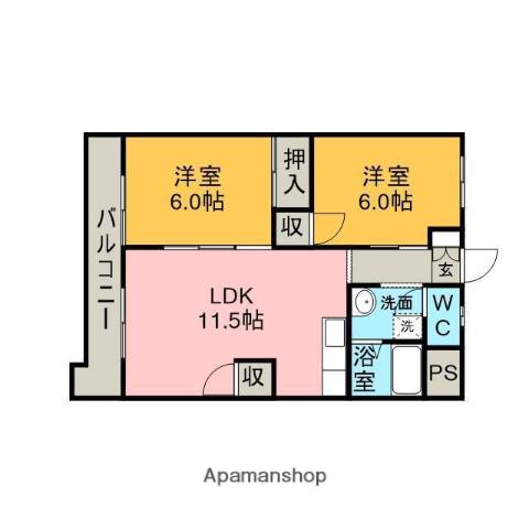 エスポ大門(2LDK/2階)の間取り写真