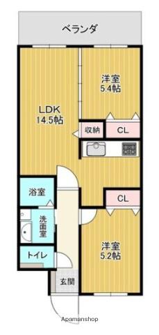 シエーヌ ビラージュⅡ(2LDK/3階)の間取り写真