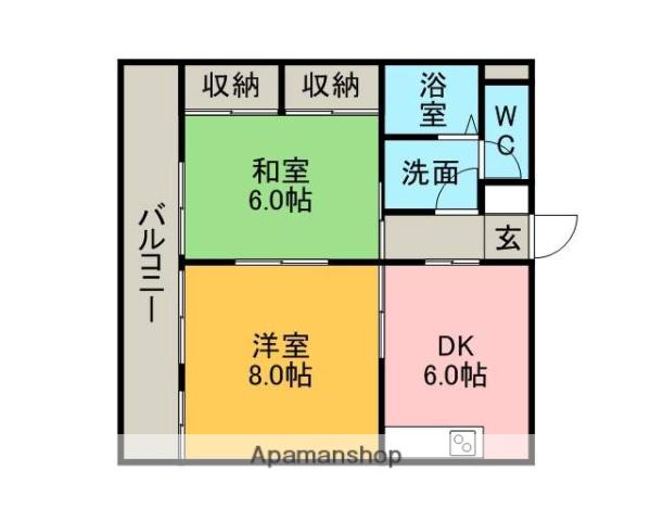 ペルソナⅡ(2DK/1階)の間取り写真