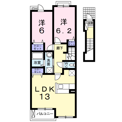 ファインヒルA(2LDK/2階)の間取り写真