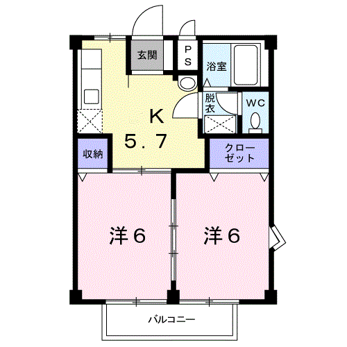 エクセル三崎(2K/2階)の間取り写真