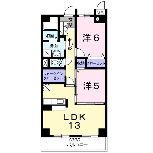 ガーデンヒルズ上ノ山 Ⅰ(2LDK/2階)の間取り写真