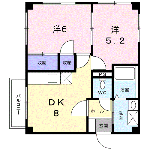 サンハイツ稲葉(2DK/1階)の間取り写真