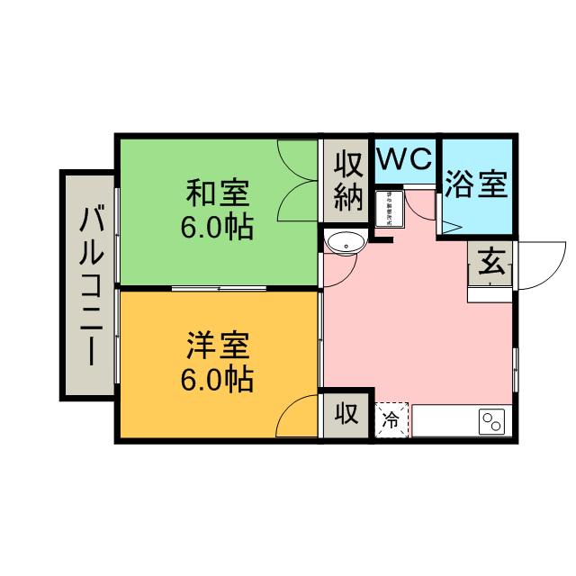 ロイヤルプリンセス(2DK/1階)の間取り写真