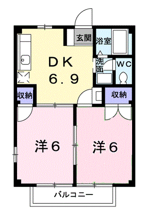 ハイツ横井(2DK/1階)の間取り写真