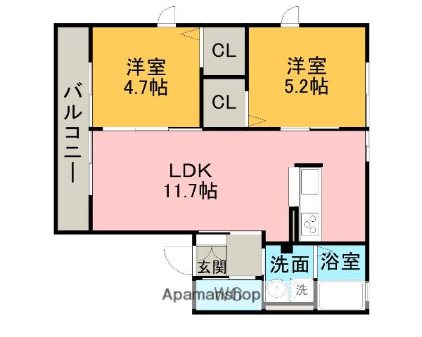 OBERES FELD(2LDK/2階)の間取り写真