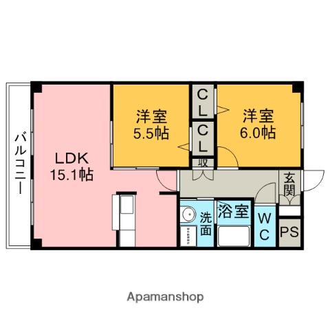 ボヌール(2LDK/1階)の間取り写真