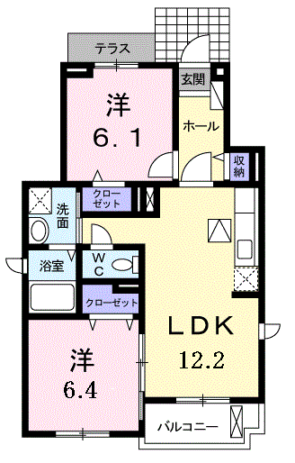 サングレイスB(2LDK/1階)の間取り写真