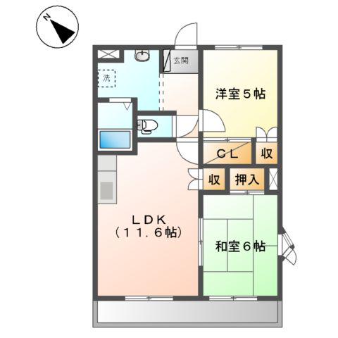 アクエリアス(2LDK/2階)の間取り写真