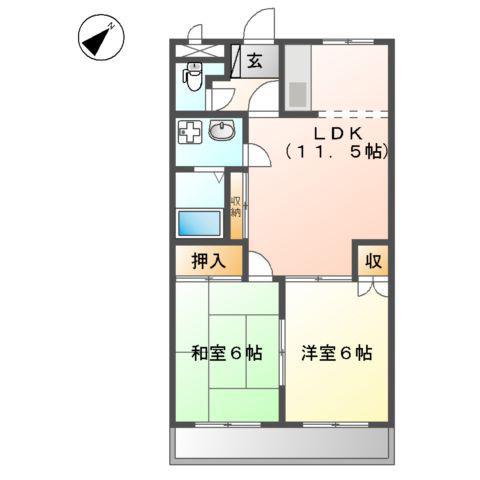 グランデールフジミ(2LDK/3階)の間取り写真