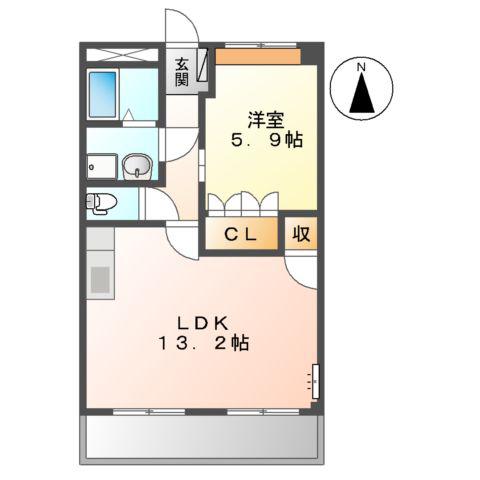 グローリィヒルズⅢ(1LDK/2階)の間取り写真