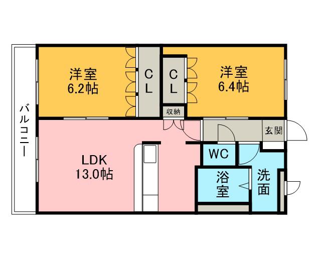 ガーデンハイツ・ミノテA(2LDK/2階)の間取り写真