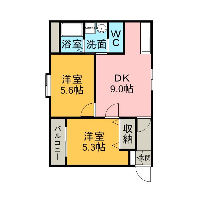 コーポナカネ(2DK/2階)の間取り写真