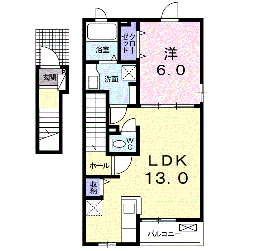 ユーフォリア1(1LDK/2階)の間取り写真