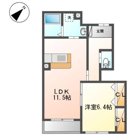 名鉄名古屋本線 豊明駅 徒歩8分 2階建 築14年(1LDK/1階)の間取り写真