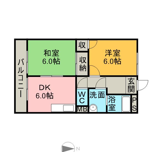 サニーハウス石田(2DK/1階)の間取り写真