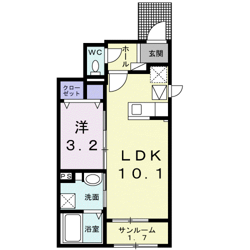 コンティノアールⅡ(1LDK/1階)の間取り写真