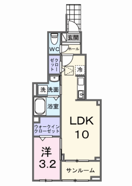 サニーコート伏見(1LDK/1階)の間取り写真