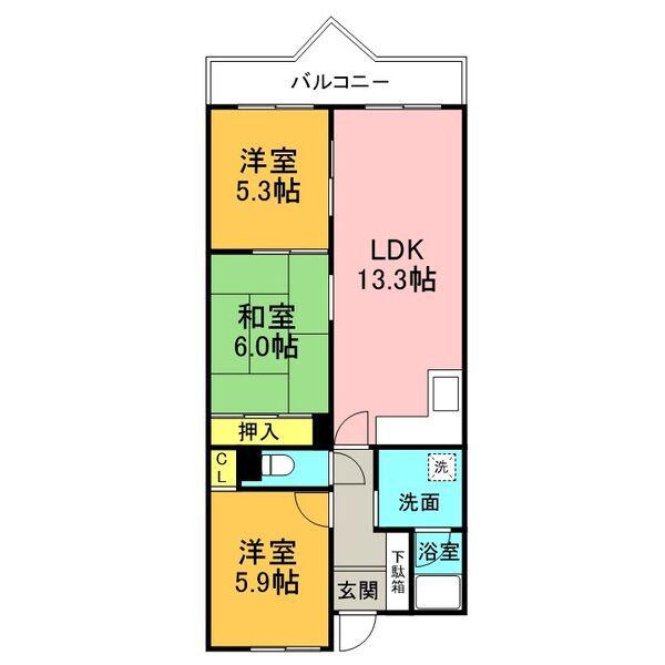 サンコート有松(3LDK/3階)の間取り写真