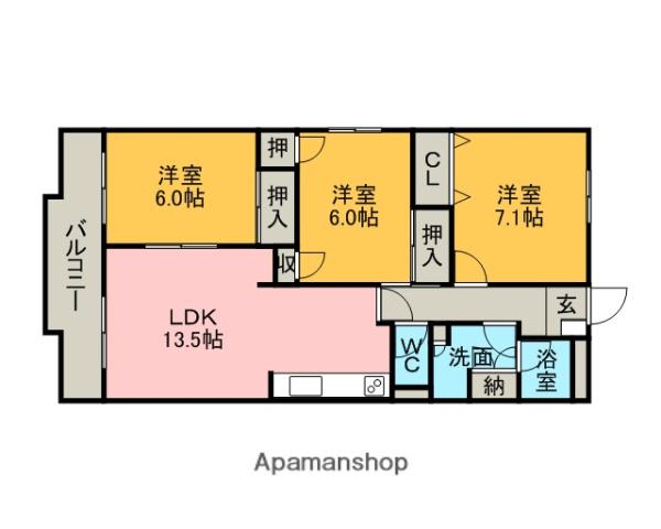 コンフォート若草(3LDK/3階)の間取り写真