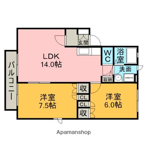 エルマーナA棟(2LDK/2階)の間取り写真