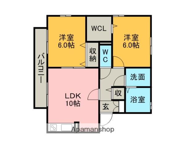 コーポ幸Ⅰ A棟(2LDK/1階)の間取り写真