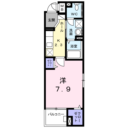 オークフォレスト明和Ⅶ(1K/1階)の間取り写真