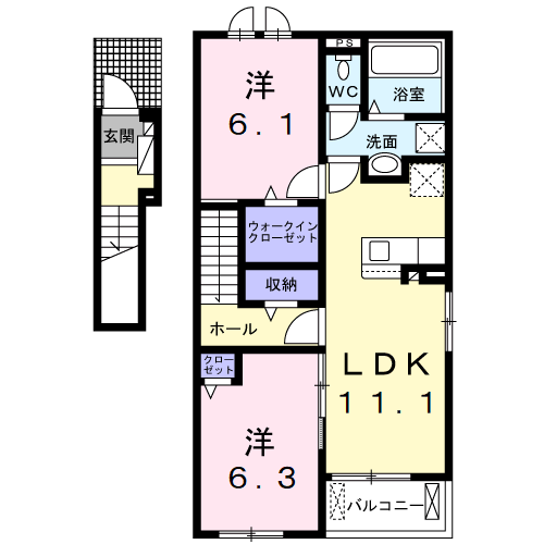 プリマヴェーラ Ⅵ(2LDK/2階)の間取り写真