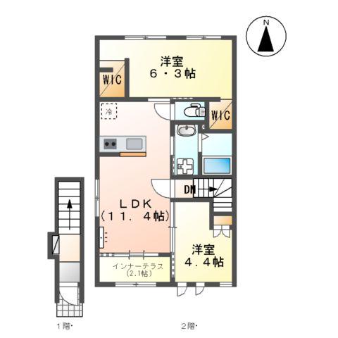 ルシェロ(2LDK/2階)の間取り写真
