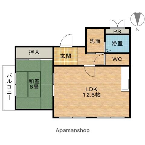 メイプルコートYAKUSHI(1LDK/2階)の間取り写真