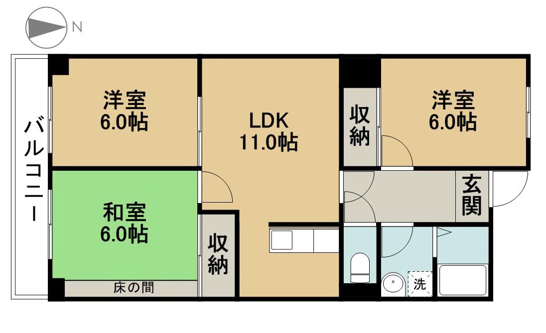 カーサビアンカ2(3LDK/3階)の間取り写真