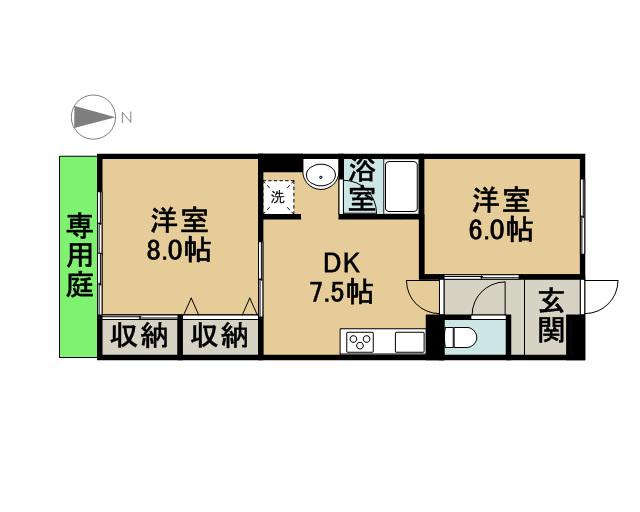 ノイブルクハイツ(2DK/1階)の間取り写真
